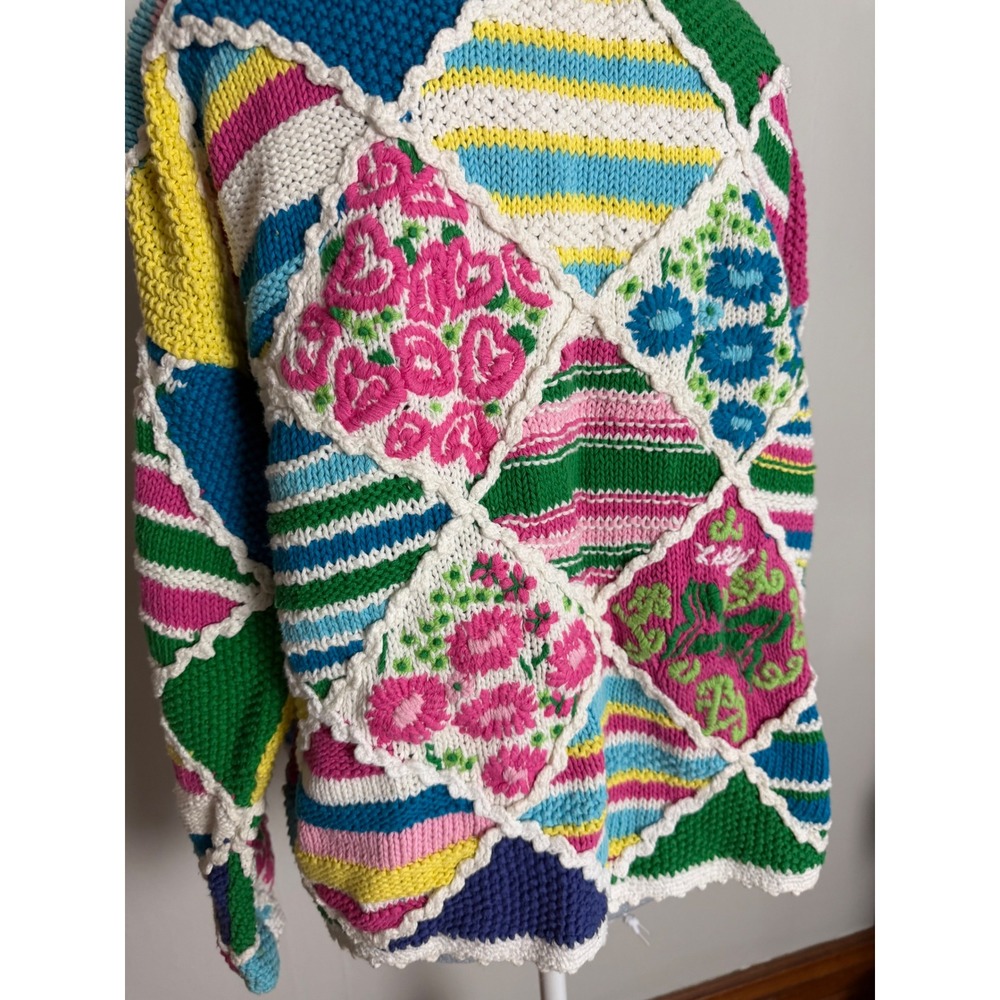 Lilly Pulitzer Vintage Patchwork Floral Knit Cardigan Sweater pastel Cottagecore - Picture 5 of 12